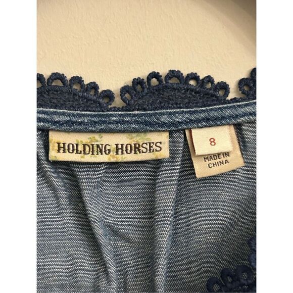 Anthropologie Holding Horses Chambray Blouse with Crochet lace 8 / M boho - Picture 4 of 10